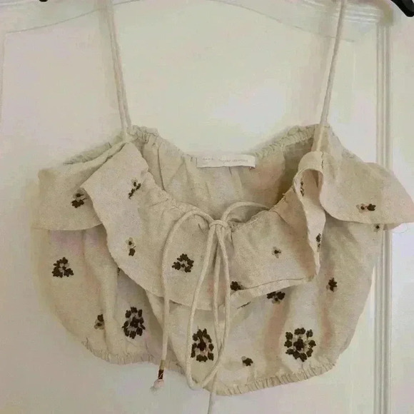 Zara  embroidered floral sunflower cotton crop top - Picture 7 of 8